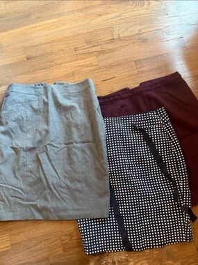 Women’s Grey, Burgundy and Black Polka Dot Skirt Trio